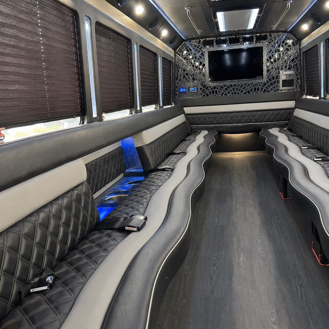 Interior of a party bus rental serving Overland Park
